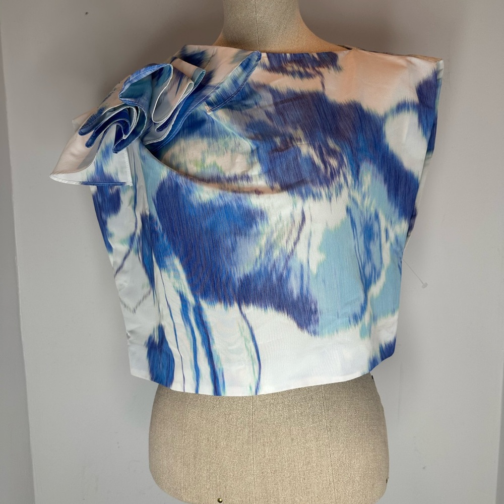 LELA ROSE 
Ruffled Abstract-Print Crepe De Chine Crop Top - Picture 7 of 7